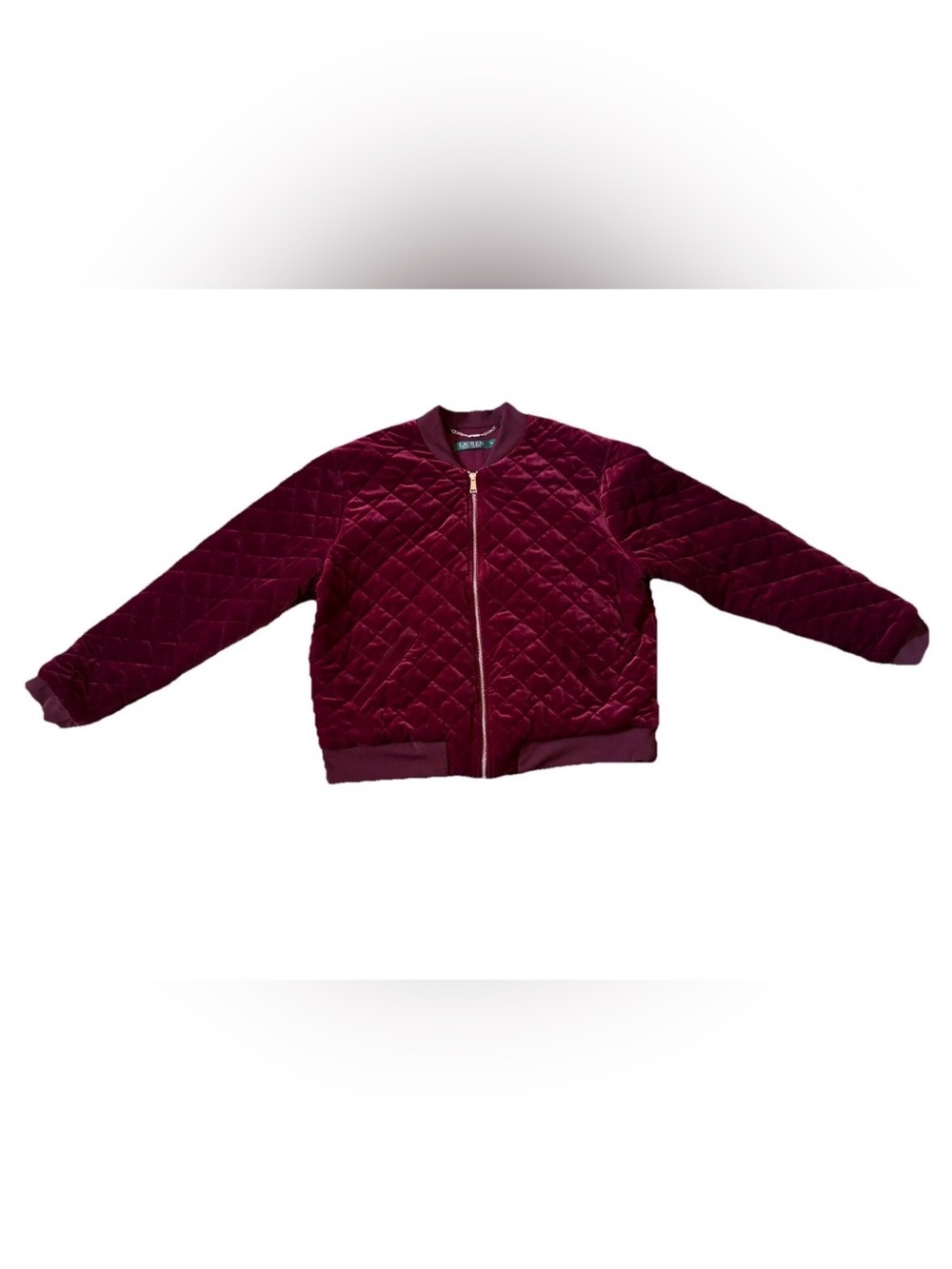 Lauren Ralph Lauren Red/Burgandy Plush Velvet Quilted Bomber Jacket Womens XL